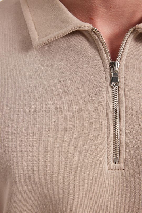 Erkek Relax Fit Rahat Kesim Pamuklu 3 İplik Fermuarlı Polo Yaka Taş Sweatshirt