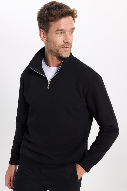 Unisex 3lü Paket Siyah-Bordo-Lacivert Relax Fit Pamuklu Yarım Fermuarlı Dik Yaka Sweatshirt