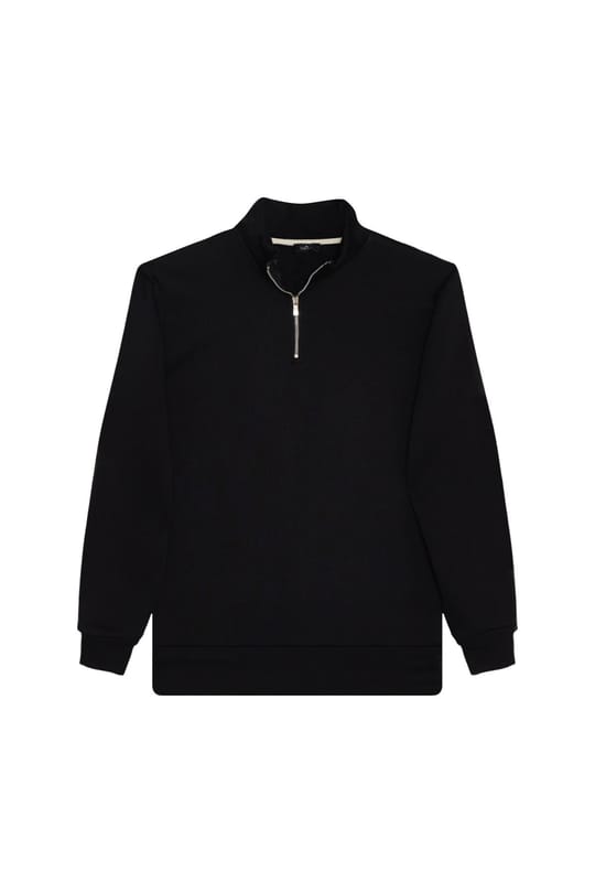 Unisex 3lü Paket Siyah-Beyaz-Bordo Relax Fit Pamuklu Yarım Fermuarlı Dik Yaka Sweatshirt