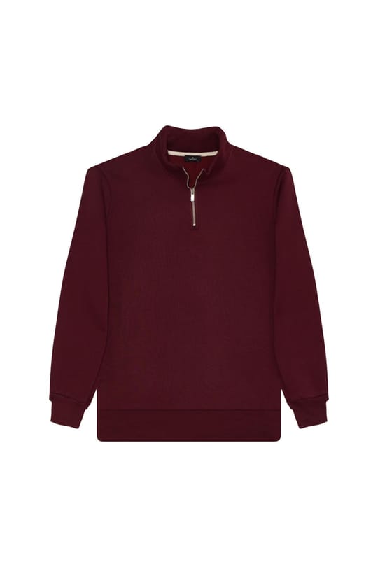 Unisex 3lü Paket Siyah-Beyaz-Bordo Relax Fit Pamuklu Yarım Fermuarlı Dik Yaka Sweatshirt