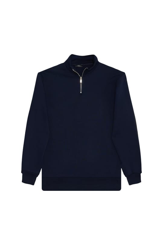 Unisex 3lü Paket Lacivert-Kahverengi-Yeşil Relax Fit Pamuklu Yarım Fermuarlı Dik Yaka Sweatshirt