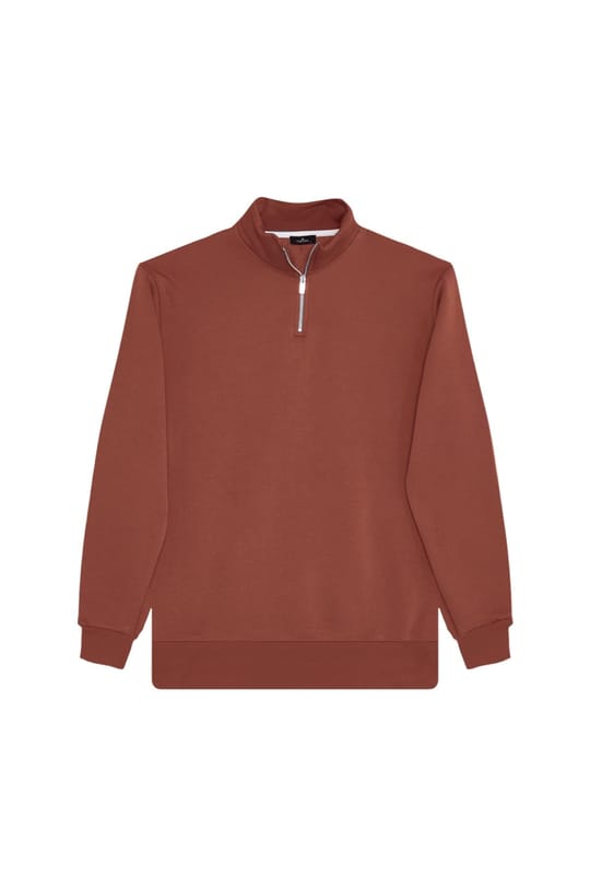 Unisex 3lü Paket Lacivert-Kahverengi-Yeşil Relax Fit Pamuklu Yarım Fermuarlı Dik Yaka Sweatshirt