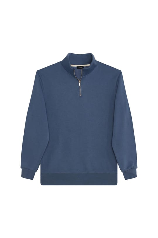 Unisex 3lü Paket Lacivert-İndigo-Gri Relax Fit Pamuklu Yarım Fermuarlı Dik Yaka Sweatshirt