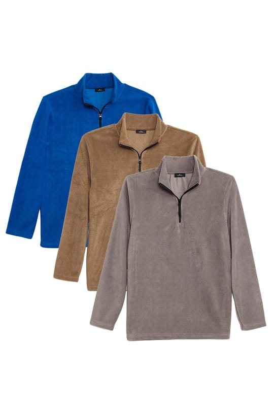 Unisex 3lü Paket Gri-Haki-Saks Mavi Standart Fit Tüylenme Yapmayan Soğuk Geçirmez Polar Sweatshirt