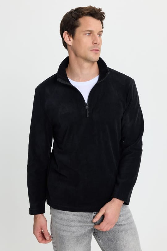 Unisex 3lü Paket Siyah-Lacivert-Gri Standart Fit Soğuğa Karşı Dayanıklı Polar Sweatshirt