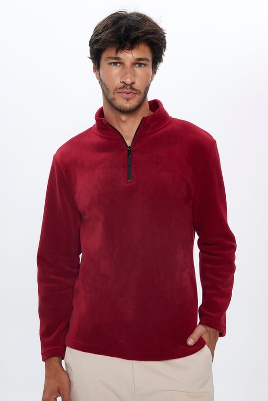 Unisex 3lü Paket Bordo-Füme-Koyu Haki Standart Fit Soğuğa Karşı Dayanıklı Polar Sweatshirt