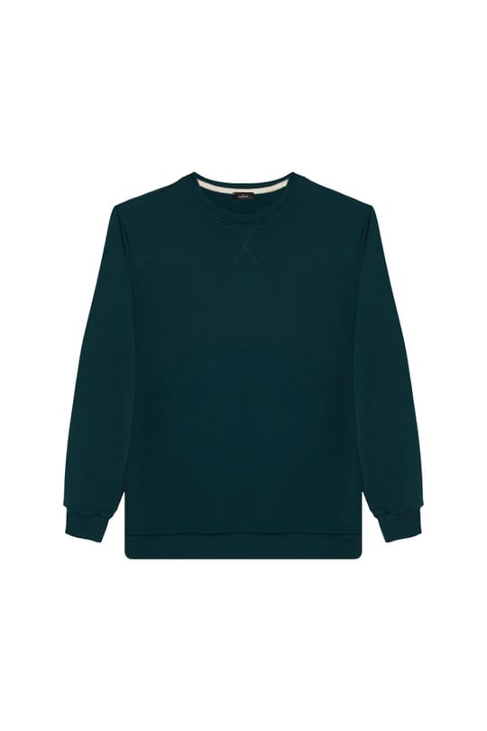 Unisex 3lü Paket Siyah-Yeşil-Taş Relax Fit %100 Pamuk 3 İplik Bisiklet Yaka Sweatshirt