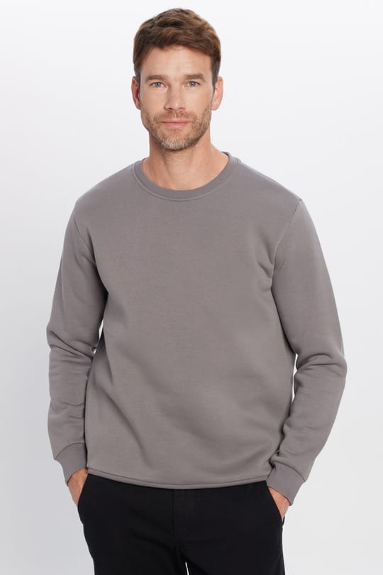 Unisex 3lü Paket Siyah-Gri-Koyu Gri Relax Fit Pamuklu 3 İplik İçi Polarlı Bisiklet Yaka Sweatshirt