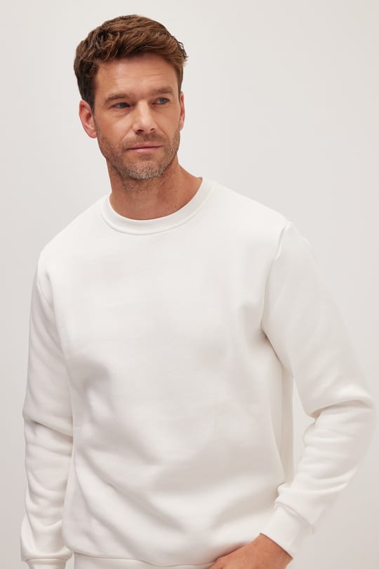 Unisex 3lü Paket Beyaz-Kahverengi-Yeşil Relax Fit Pamuklu 3 İplik İçi Polarlı Bisiklet Yaka Sweatshirt