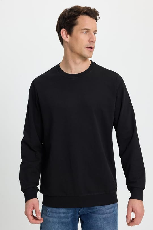 Erkek 3lü Lacivert-Taş-Siyah Relax Fit Rahat Kesim %100 Pamuk 2 İplik Bisiklet Yaka Sweatshirt