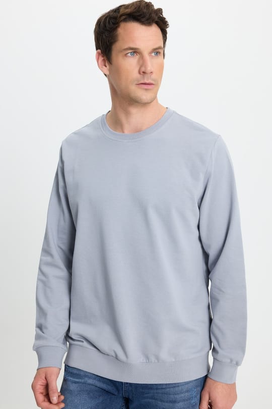 Erkek 3lü Siyah-Beyaz-Açık Gri Relax Fit Rahat Kesim %100 Pamuk 2 İplik Bisiklet Yaka Sweatshirt