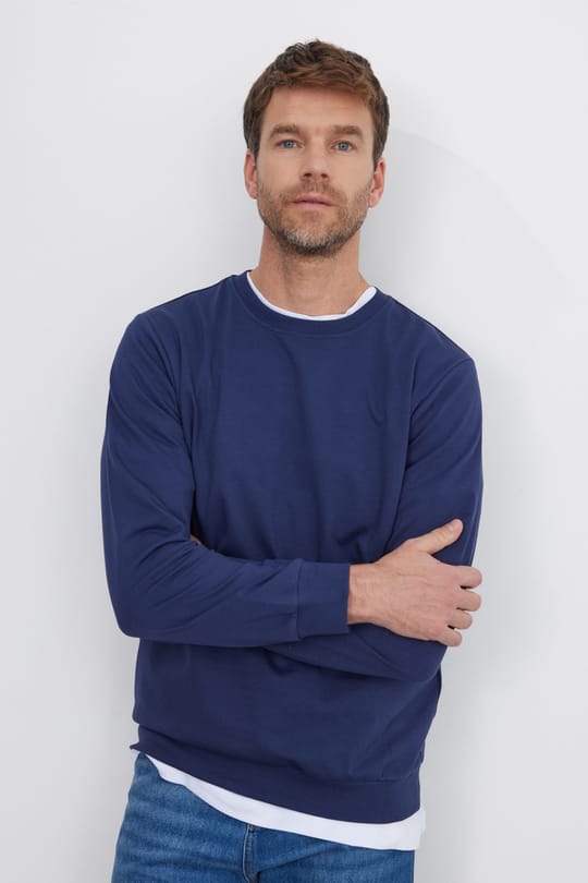 Erkek 3lü Siyah-Lacivert-Koyu Gri Relax Fit Rahat Kesim %100 Pamuk 2 İplik Bisiklet Yaka Sweatshirt