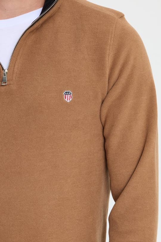 Erkek Slim Fit Dar Kesim Pamuklu Selanik Kumaş Dik Yaka Kiremit Sweatshirt