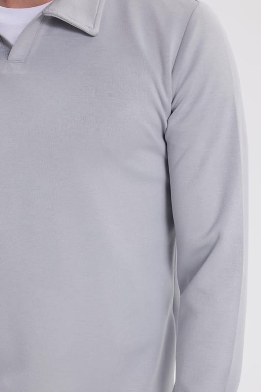 Erkek Relax Fit Rahat Kesim Polo V Yaka Gri Sweatshirt
