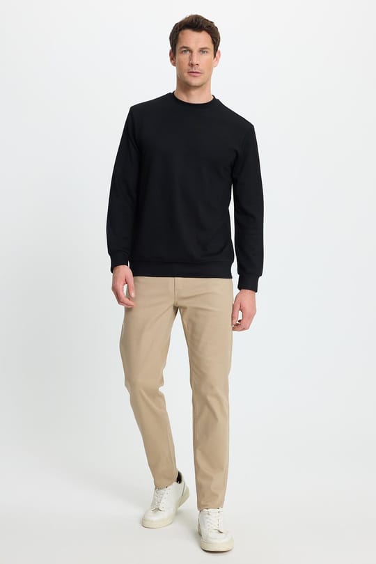 Erkek Standart Fit Normal Kesim Uzun Kollu Ekstra Soft Modal Kumaş Bisiklet Yaka Siyah Sweatshirt