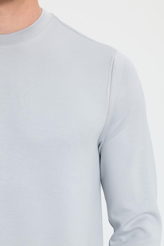 Erkek Standart Fit Normal Kesim Uzun Kollu Ekstra Soft Modal Kumaş Bisiklet Yaka Gri Sweatshirt