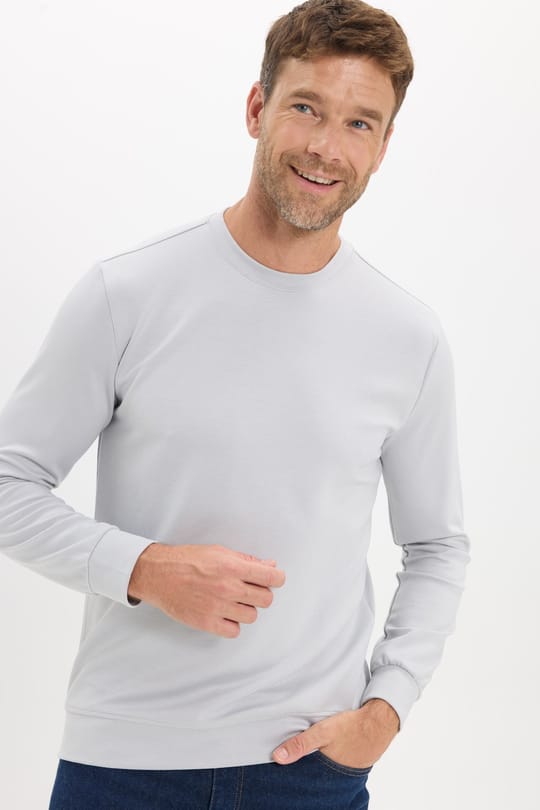 Erkek Standart Fit Normal Kesim Uzun Kollu Ekstra Soft Modal Kumaş Bisiklet Yaka Gri Sweatshirt