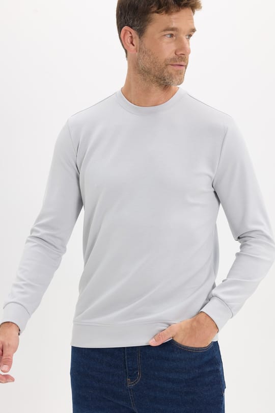 Erkek Standart Fit Normal Kesim Uzun Kollu Ekstra Soft Modal Kumaş Bisiklet Yaka Gri Sweatshirt