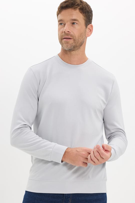 Erkek Standart Fit Normal Kesim Uzun Kollu Ekstra Soft Modal Kumaş Bisiklet Yaka Gri Sweatshirt
