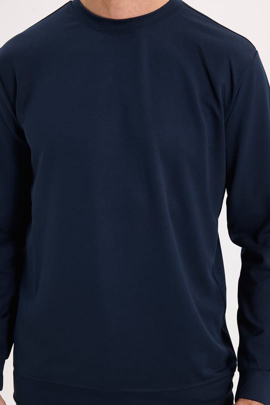 Erkek Standart Fit Normal Kesim Uzun Kollu Ekstra Soft Modal Kumaş Bisiklet Yaka Lacivert Sweatshirt