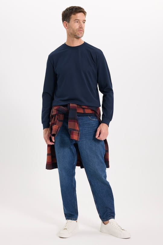 Erkek Standart Fit Normal Kesim Uzun Kollu Ekstra Soft Modal Kumaş Bisiklet Yaka Lacivert Sweatshirt
