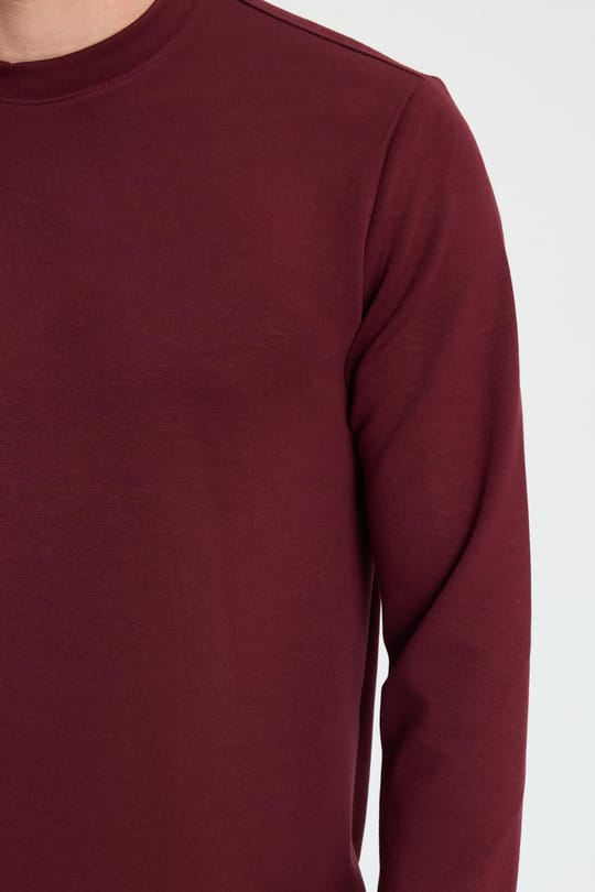 Erkek Standart Fit Normal Kesim Uzun Kollu Ekstra Soft Modal Kumaş Bisiklet Yaka Bordo Sweatshirt
