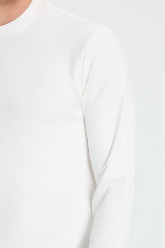 Erkek Standart Fit Normal Kesim Uzun Kollu Ekstra Soft Modal Kumaş Bisiklet Yaka Ekru Sweatshirt