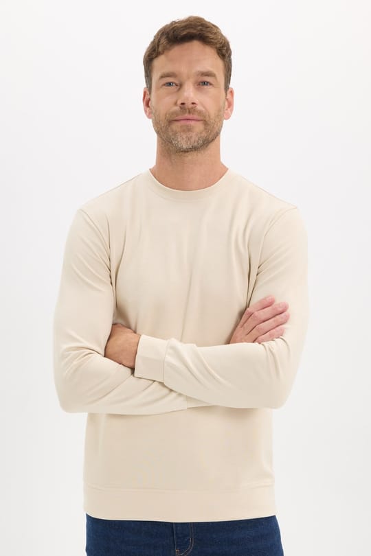 Erkek Standart Fit Normal Kesim Uzun Kollu Ekstra Soft Modal Kumaş Bisiklet Yaka Kemik Rengi Sweatshirt