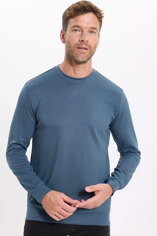 Erkek Standart Fit Normal Kesim Uzun Kollu Ekstra Soft Modal Kumaş Bisiklet Yaka Koyu Petrol Sweatshirt