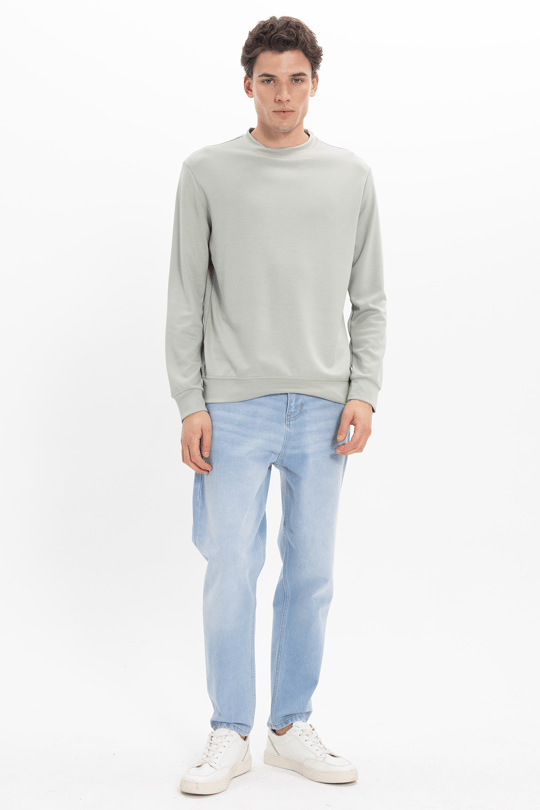 Erkek Standart Fit Normal Kesim Uzun Kollu Ekstra Soft Modal Kumaş Bisiklet Yaka Yeşil Sweatshirt