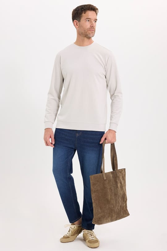 Erkek Standart Fit Normal Kesim Uzun Kollu Ekstra Soft Modal Kumaş Bisiklet Yaka Taş Sweatshirt