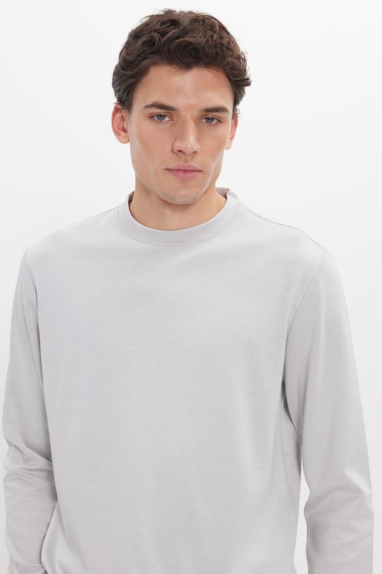 Erkek Standart Fit Normal Kesim Uzun Kollu Ekstra Soft Modal Kumaş Bisiklet Yaka Taş Sweatshirt