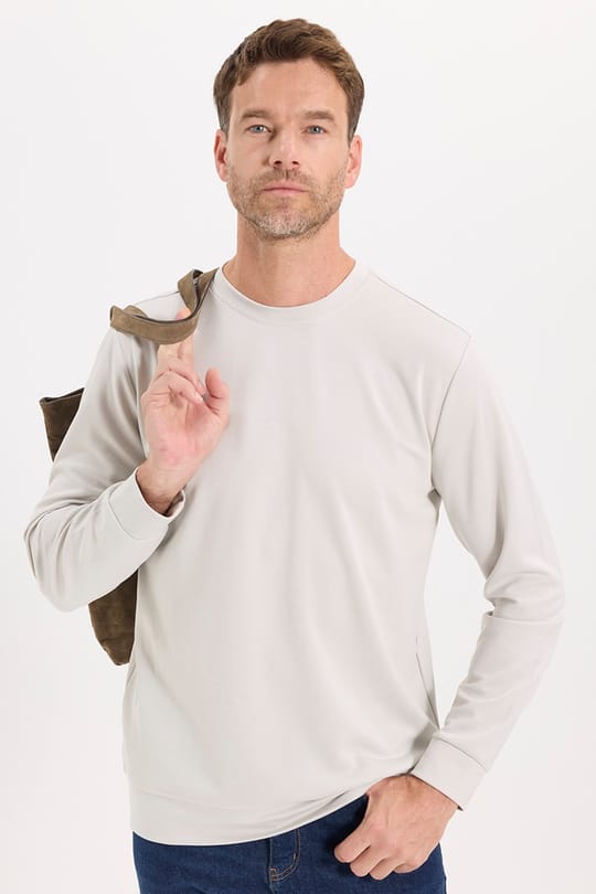 Erkek Standart Fit Normal Kesim Uzun Kollu Ekstra Soft Modal Kumaş Bisiklet Yaka Taş Sweatshirt