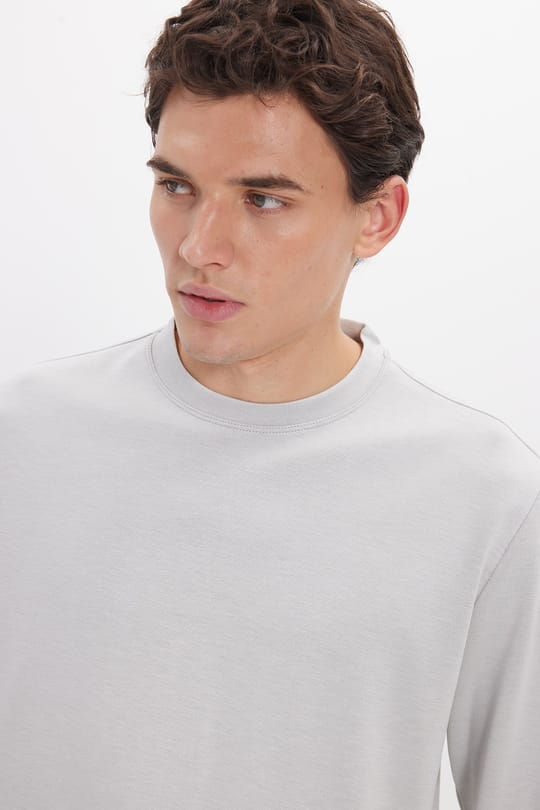 Erkek Standart Fit Normal Kesim Uzun Kollu Ekstra Soft Modal Kumaş Bisiklet Yaka Taş Sweatshirt