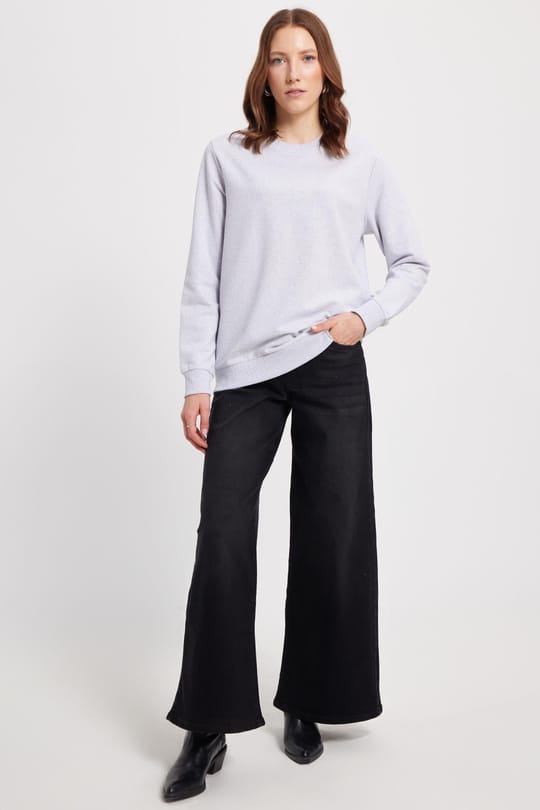 Kadın Oversize Geniş Kesim %100 Pamuk 2 İplik Bisiklet Yaka Gri Sweatshirt 