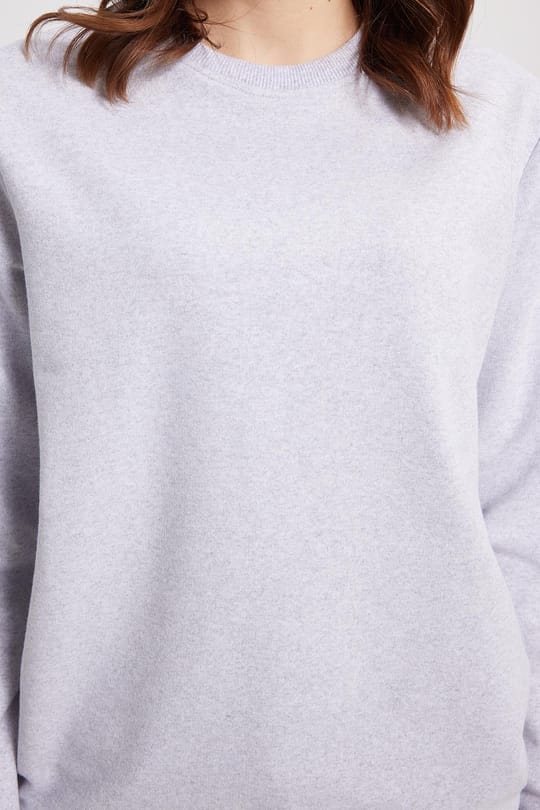 Kadın Oversize Geniş Kesim %100 Pamuk 2 İplik Bisiklet Yaka Gri Sweatshirt 