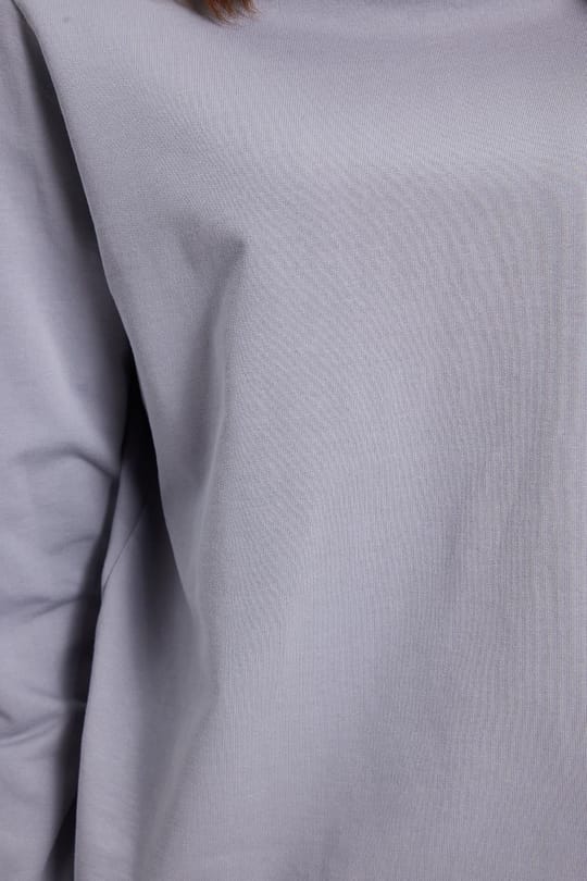 Kadın Oversize Geniş Kesim %100 Pamuk 2 İplik Bisiklet Yaka Açık Gri Sweatshirt 