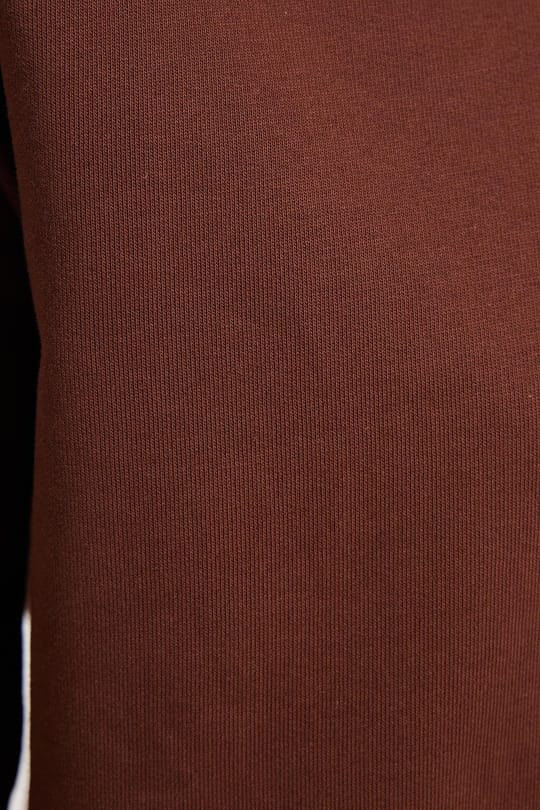 Kadın Oversize Geniş Kesim %100 Pamuk 2 İplik Bisiklet Yaka Kahverengi Sweatshirt 