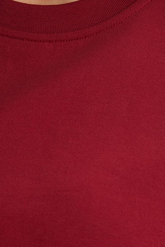 Kadın Oversize Geniş Kesim %100 Pamuk 2 İplik Bisiklet Yaka Bordo Sweatshirt 