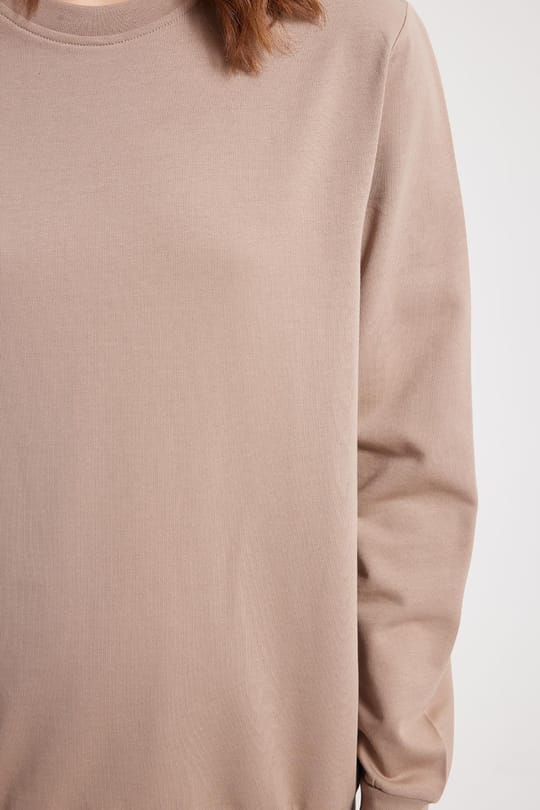 Kadın Oversize Geniş Kesim %100 Pamuk 2 İplik Bisiklet Yaka Taş Sweatshirt 