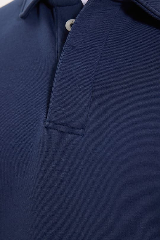 Erkek Relax Fit Rahat Kesim Pamuklu Yumuşak Dokulu 3 İplik Lacivert Polo Yaka Sweatshirt