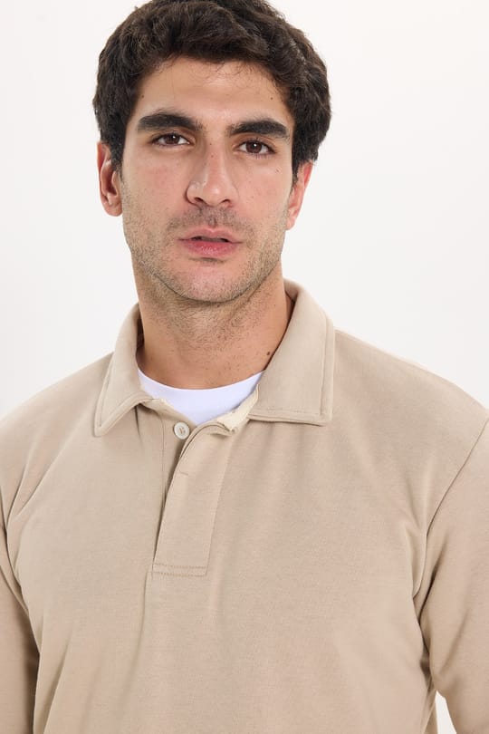 Erkek Relax Fit Rahat Kesim Pamuklu Yumuşak Dokulu 3 İplik Taş Polo Yaka Sweatshirt