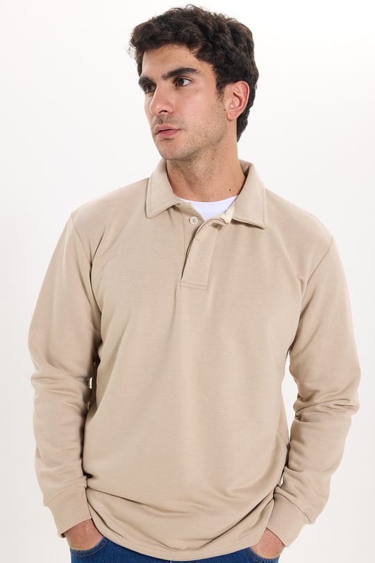 Erkek Relax Fit Rahat Kesim Pamuklu Yumuşak Dokulu 3 İplik Taş Polo Yaka Sweatshirt