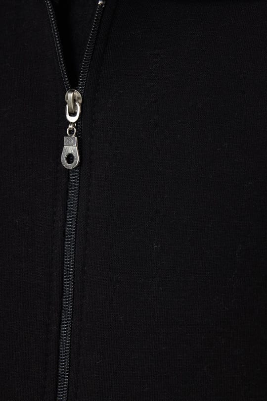 Kadın Oversize Geniş Kesim %100 Pamuk Kapüşonlu Fermuarlı Cepli Siyah Sweatshirt