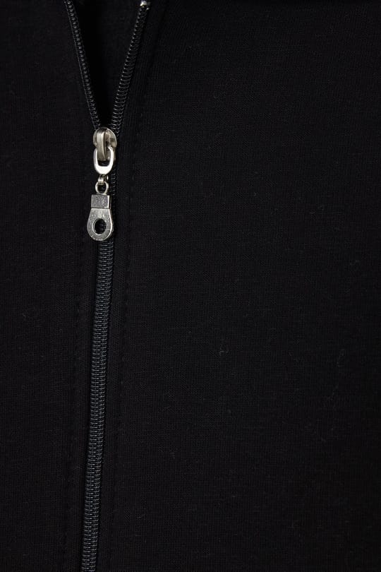 Kadın Oversize Geniş Kesim %100 Pamuk Kapüşonlu Fermuarlı Cepli Siyah Sweatshirt