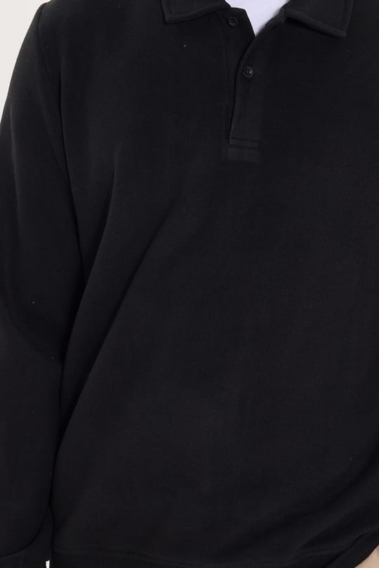 Erkek Regular Fit Klasik Kesim Uzun Kollu Selanik Kumaş Siyah Polo Yaka Sweatshirt