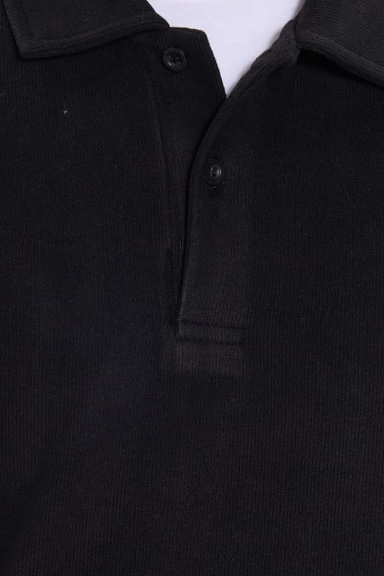 Erkek Regular Fit Klasik Kesim Uzun Kollu Selanik Kumaş Siyah Polo Yaka Sweatshirt