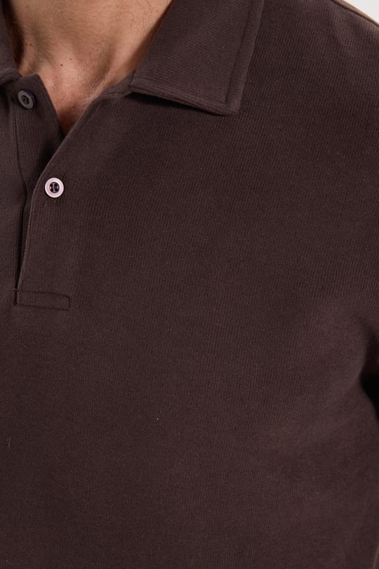 Erkek Regular Fit Klasik Kesim Uzun Kollu Kahverengi Polo Yaka Sweatshirt