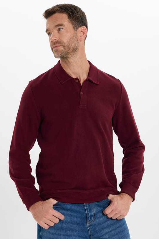 Erkek Regular Fit Klasik Kesim Uzun Kollu Bordo Polo Yaka Sweatshirt