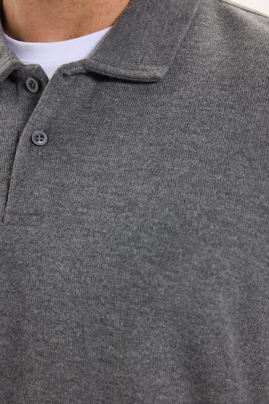Erkek Regular Fit Klasik Kesim Uzun Kollu Selanik Kumaş Antrasit Polo Yaka Sweatshirt